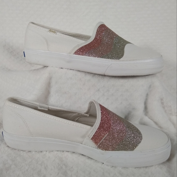 NWOT Keds Women's White Double Decker Wave Glitter Dusted Slip-On Shoes 8.5 - Picture 3 of 9
